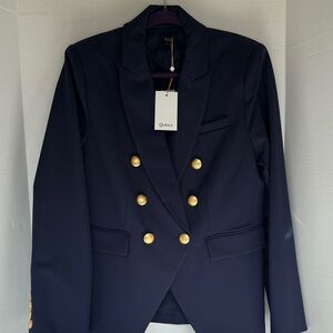 NWT Quince Navy Double Breasted Blazer with Gold Accents size Large